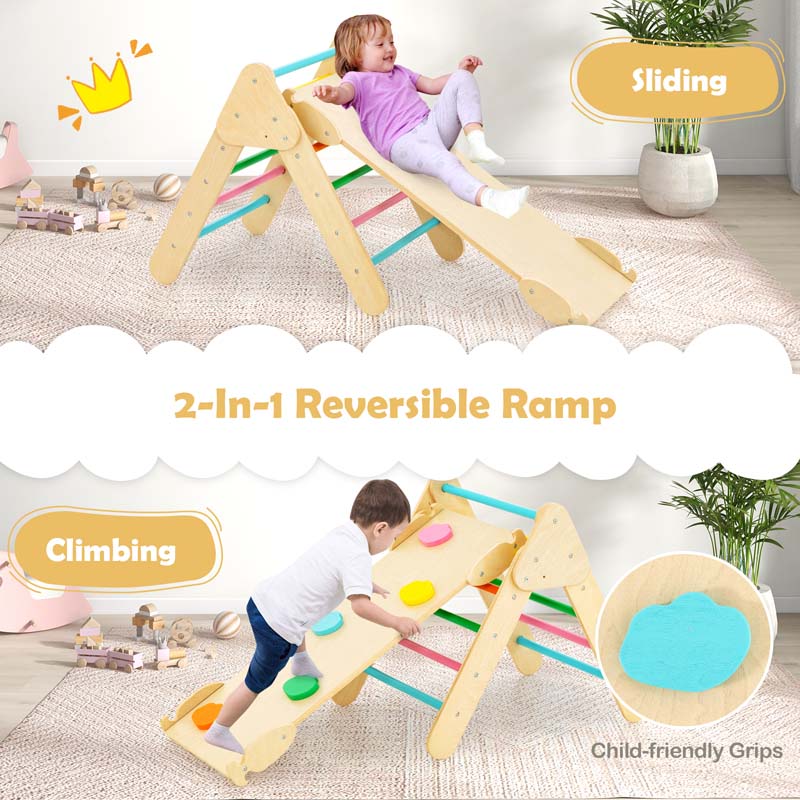 Eletriclife 5 in 1 Montessori Wooden Arch Climber Ladder with Sliding Ramp