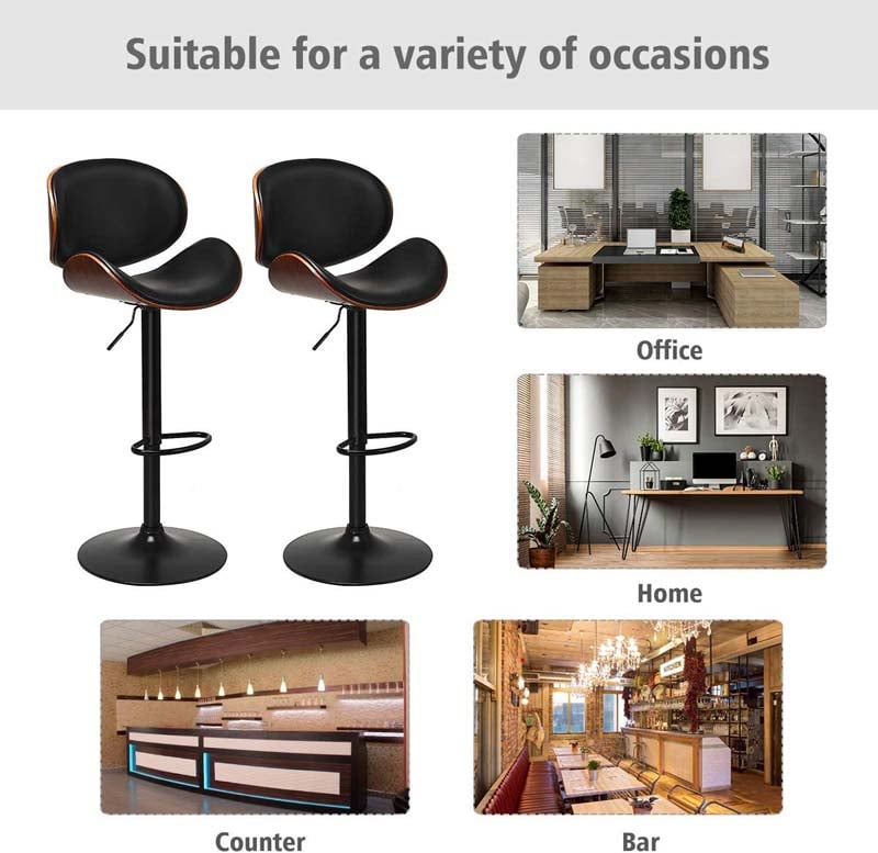 Eletriclife Set of 2 Adjustable Swivel PU Leather Bar Stools with Iron Base