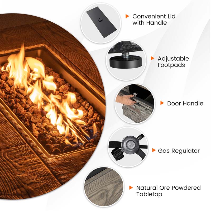 Eletriclife 43.5 Inch Rectangle Faux Stone Propane Gas Fire Pit Table with Lava Rock and PVC Cover