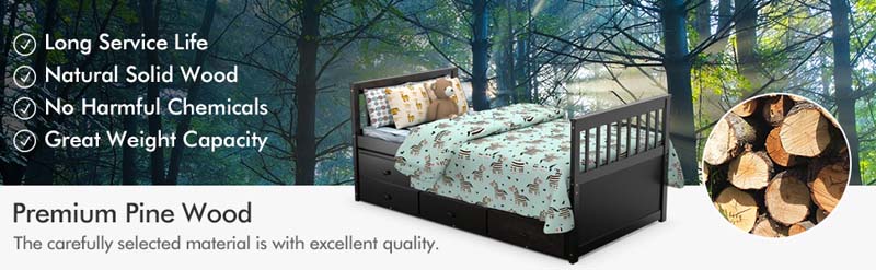 Eletriclife Twin Captain's Bed with Trundle and 3 Storage Drawers