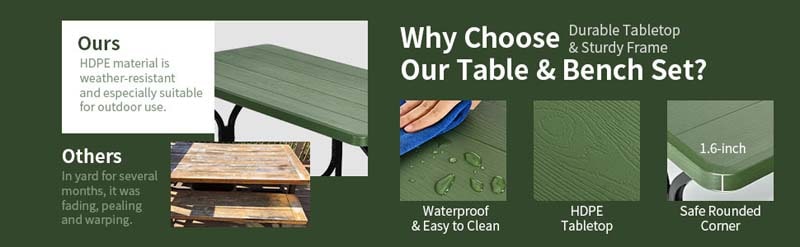 Eletriclife All Weather Outdoor Picnic Table Bench Set with Metal Base Wood