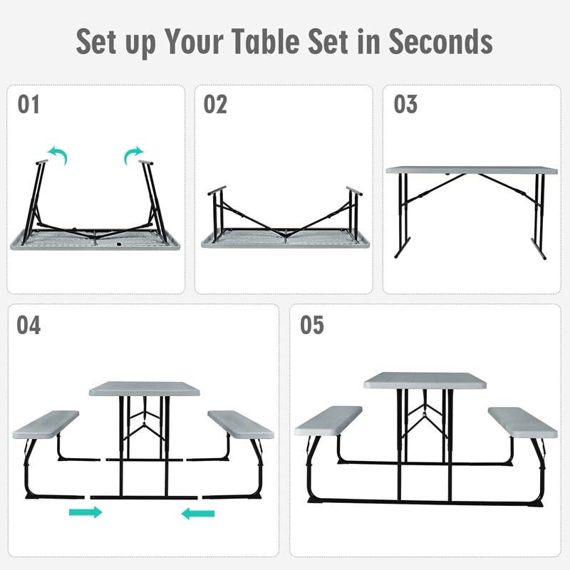 Eletriclife Indoor and Outdoor Folding Picnic Table Bench Set with Wood-like Texture