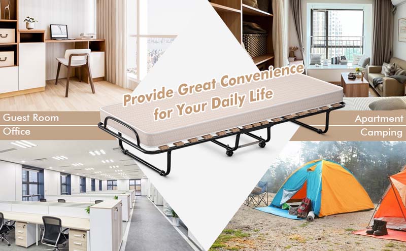 Eletriclife Portable Folding Bed with Foam Mattress and Sturdy Metal Frame