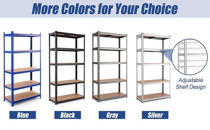 Eletriclife 36 x 72 Inch Adjustable 5-Layer 2000 lbs Capacity Storage Shelf Gray