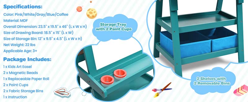 Eletriclife 3-in-1 Double-Sided Storage Art Easel