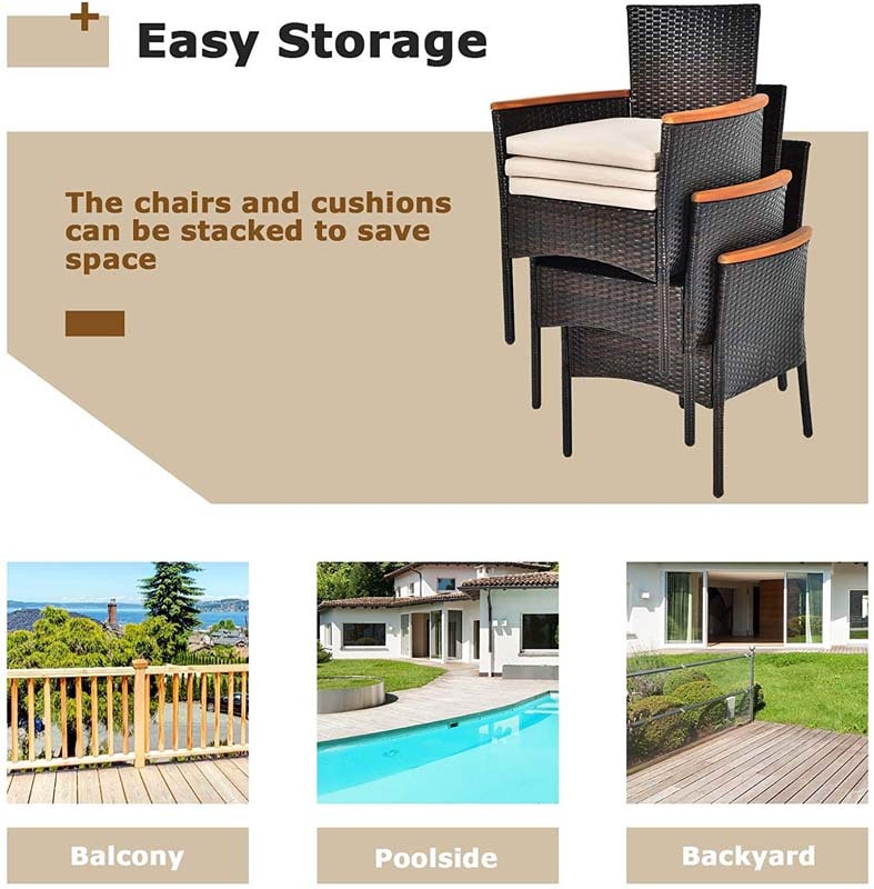 Eletriclife 7 Pieces Patio Rattan Dining Set with Armrest Cushioned Chair and Wooden Tabletop
