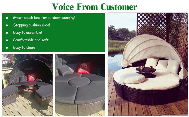 Eletriclife Patio Round Daybed Rattan Furniture Sets with Canopy