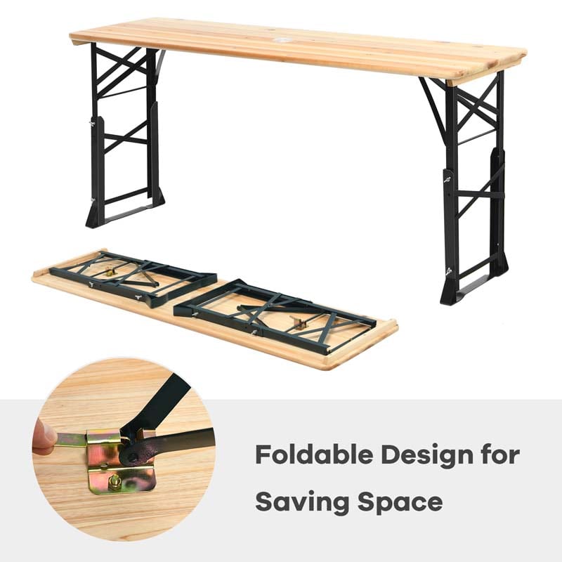 Eletriclife 66.5 Inch Outdoor Wood Folding Picnic Table with Adjustable Heights