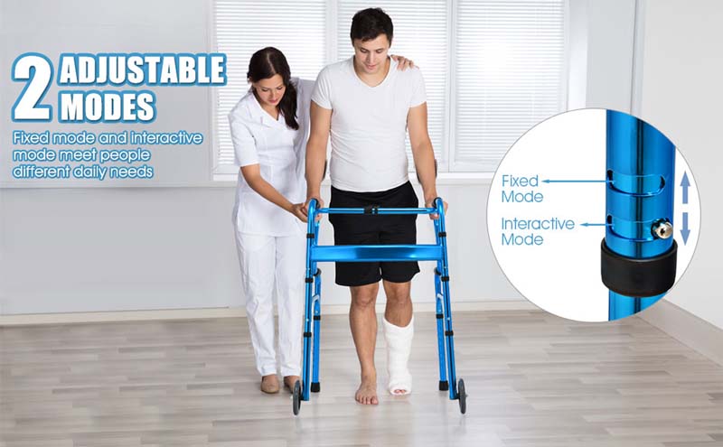 Eletriclife Adjustable Heavy-Duty Folding Walker with Wheels and Armrests