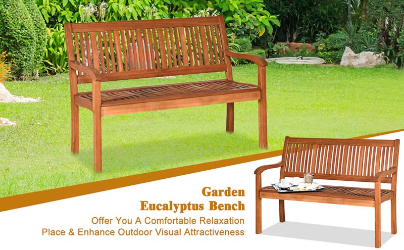 Eletriclife Two Person Solid Wood Garden Bench with Curved Backrest