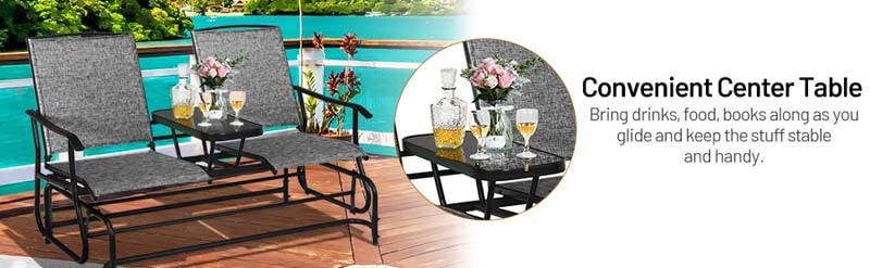 Eletriclife 2-Person Double Rocking Loveseat with Mesh Fabric and Table