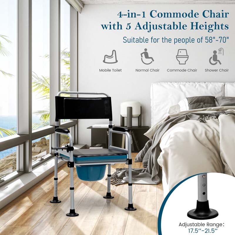 Eletriclife 4-in-1 Bedside Commode Folding Toilet Chair w/Detachable Bucket