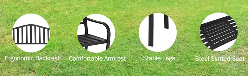 Eletriclife Patio Garden Bench Steel Frame with Adjustable Center Table