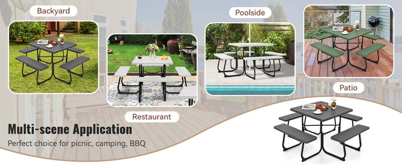 Eletriclife Outdoor Picnic Table with 4 Benches and Umbrella Hole