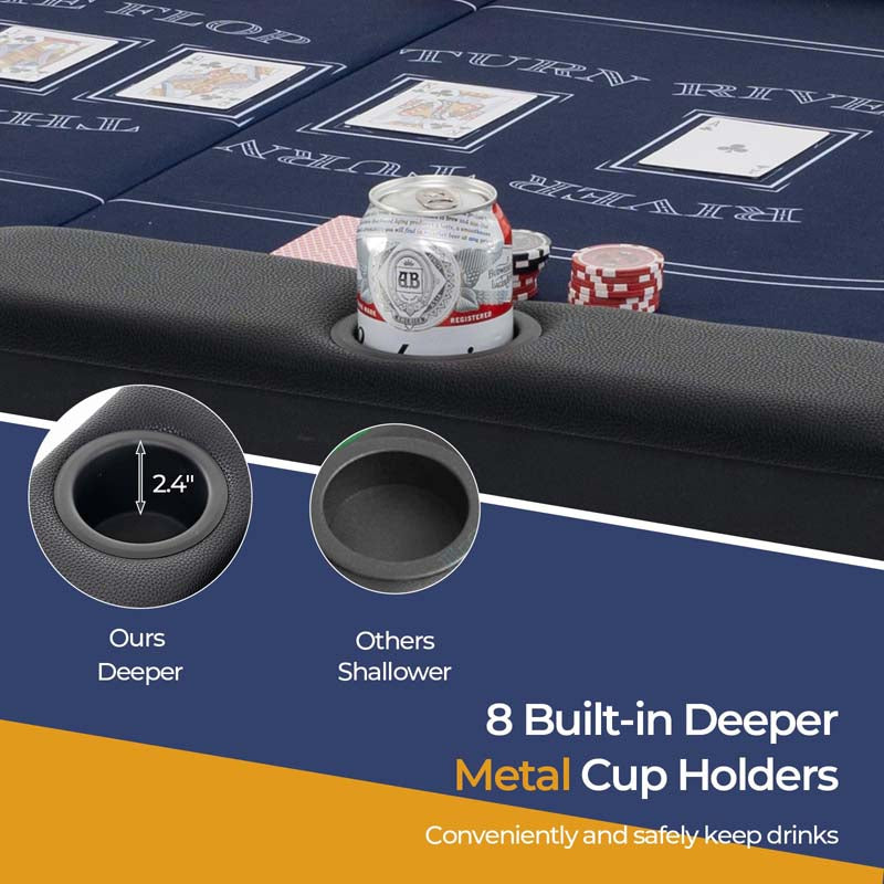 Eletriclife 72 Inch 8-Player Texas Holdem Poker Table with Metal Cup Holders