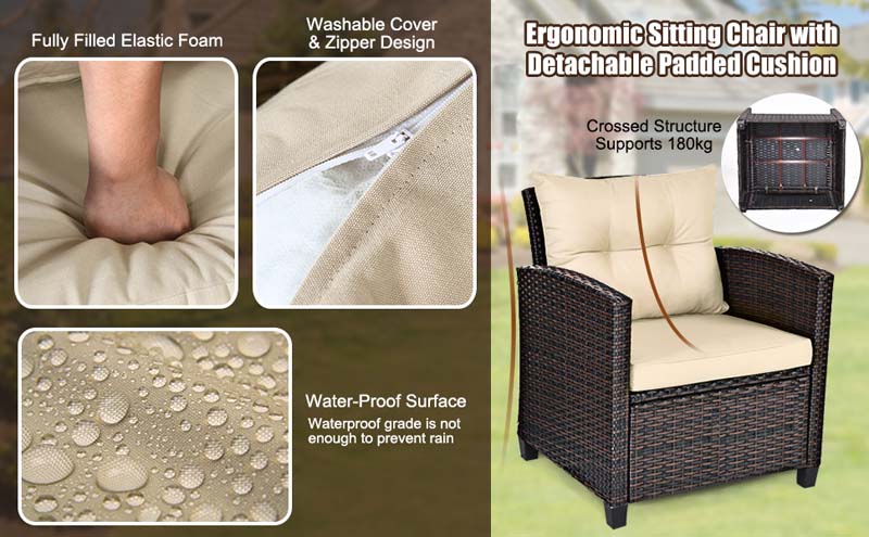Eletriclife 3 Pieces Patio Rattan Furniture Set with Cushion