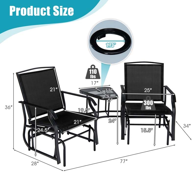 Eletriclife Double Swing Glider Rocker Chair set with Glass Table