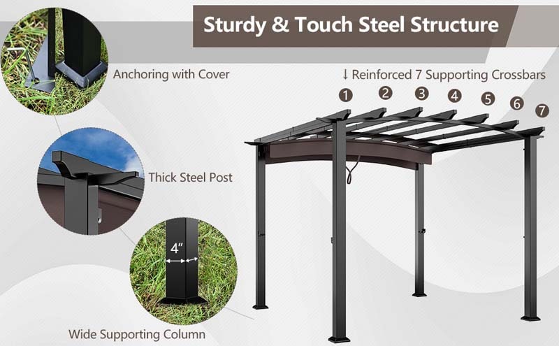 Eletriclife 10 x 10 Feet Patio Pergola Gazebo Sun Shade Shelter with Retractable Canopy