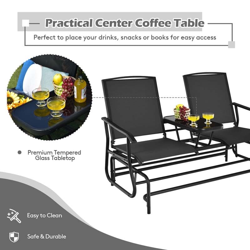 Eletriclife 2-Person Double Rocking Loveseat with Mesh Fabric and Table