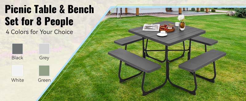 Eletriclife Outdoor Picnic Table with 4 Benches and Umbrella Hole