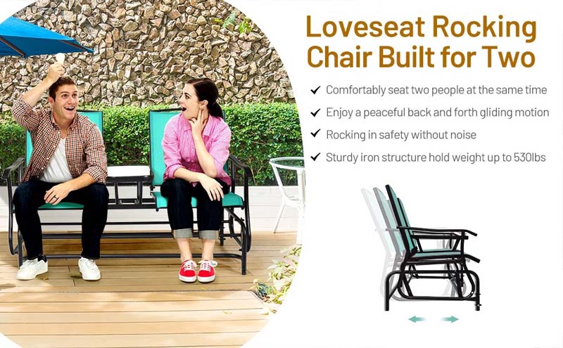 Eletriclife 2-Person Double Rocking Loveseat with Mesh Fabric and Table