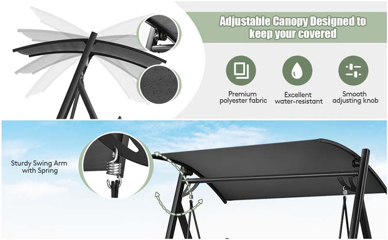 Eletriclife 3-Person Porch Swing Chair with Anti-rust Aluminum Frame and Adjustable Canopy