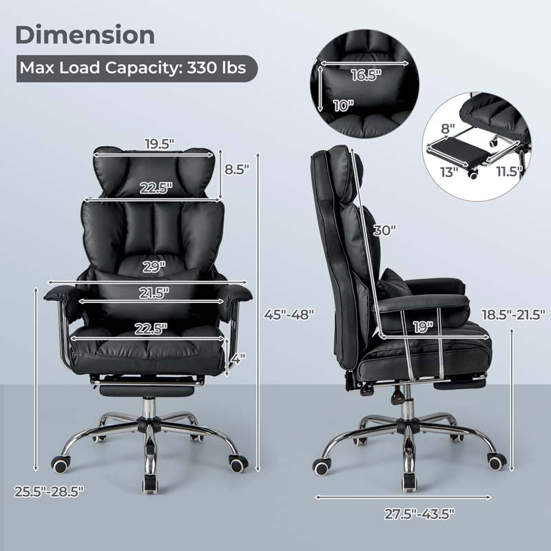 Eletriclife Adjustable Swivel Office Chair with Reclining Backrest and Retractable Footrest