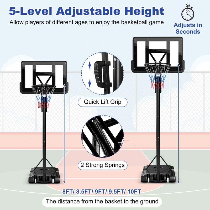 Eletriclife Portable Basketball Hoop with 8 to 10 Feet 5-Level Height Adjustable