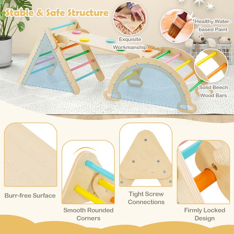 Eletriclife 5 in 1 Montessori Wooden Arch Climber Ladder with Sliding Ramp
