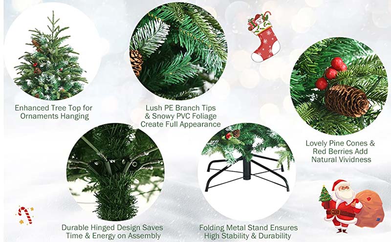 Eletriclife Pre-Lit Snowy Christmas Hinged Tree with Flash Modes and Multi-Color Lights