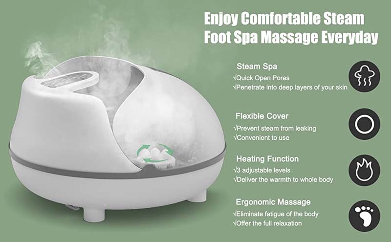 Eletriclife Steam Foot Spa Bath Massager Foot Sauna Care with Heating Timer Rollers