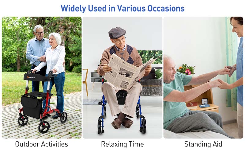 Eletriclife Folding Aluminum Rollator Walker with 8 inch Wheels and Seat