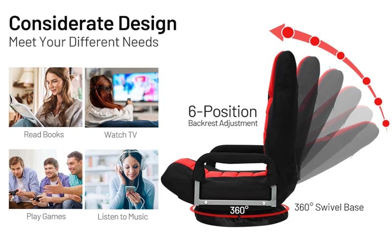 Eletriclife 360-Degree Swivel Gaming Floor Chair with Foldable Adjustable Backrest
