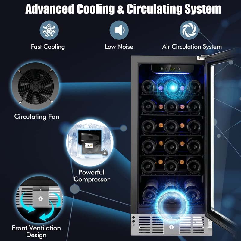 Eletriclife 15 Inch 30-Bottle Wine Cooler with Temperature Memory
