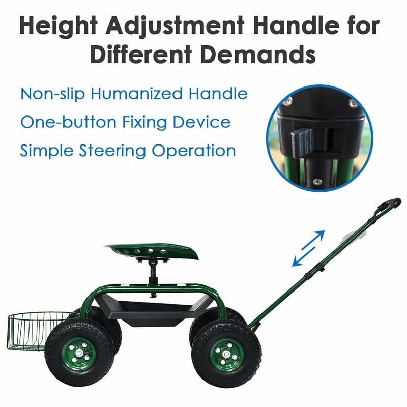 Eletriclife Heavy Duty Garden Cart with Tool Tray and 360 Swivel Seat
