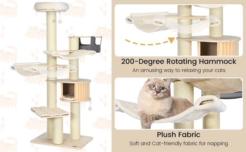 Eletriclife 77.5 Inch Cat Tree Condo Multi-Level Kitten Activity Tower with Sisal Posts
