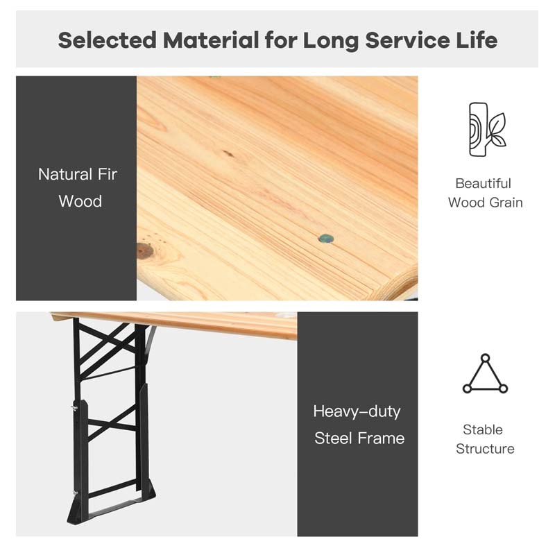 Eletriclife 66.5 Inch Outdoor Wood Folding Picnic Table with Adjustable Heights