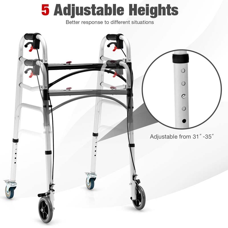 Eletriclife Standard Walker 2-button Folding Walker with 5 inch Wheels