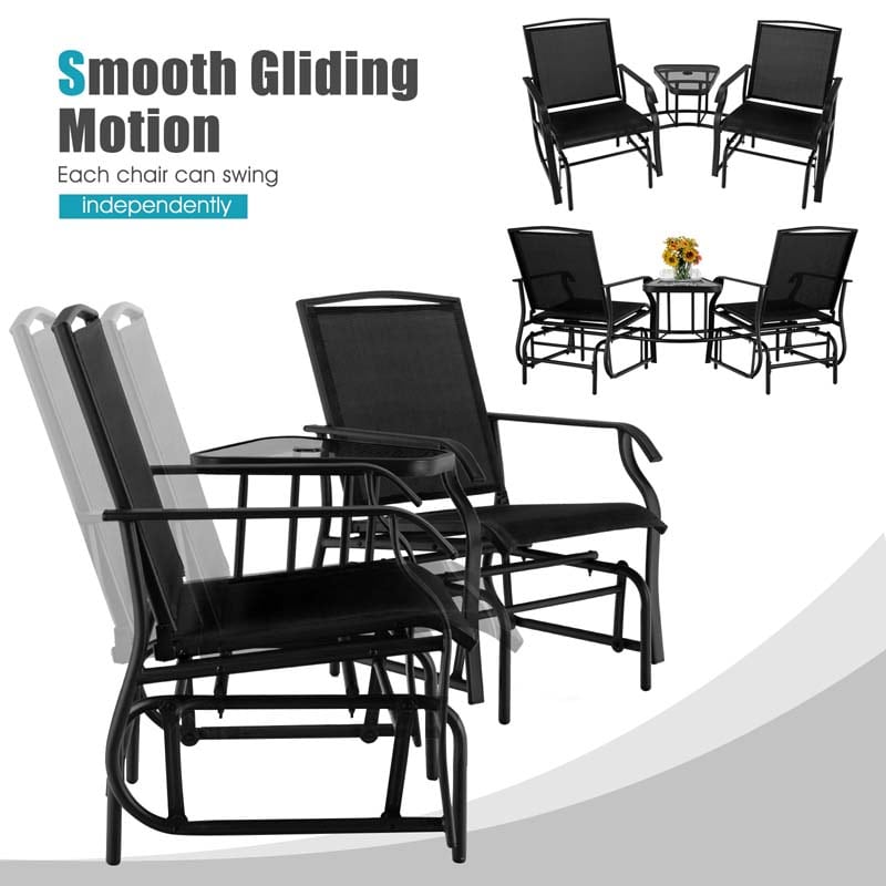 Eletriclife Double Swing Glider Rocker Chair set with Glass Table