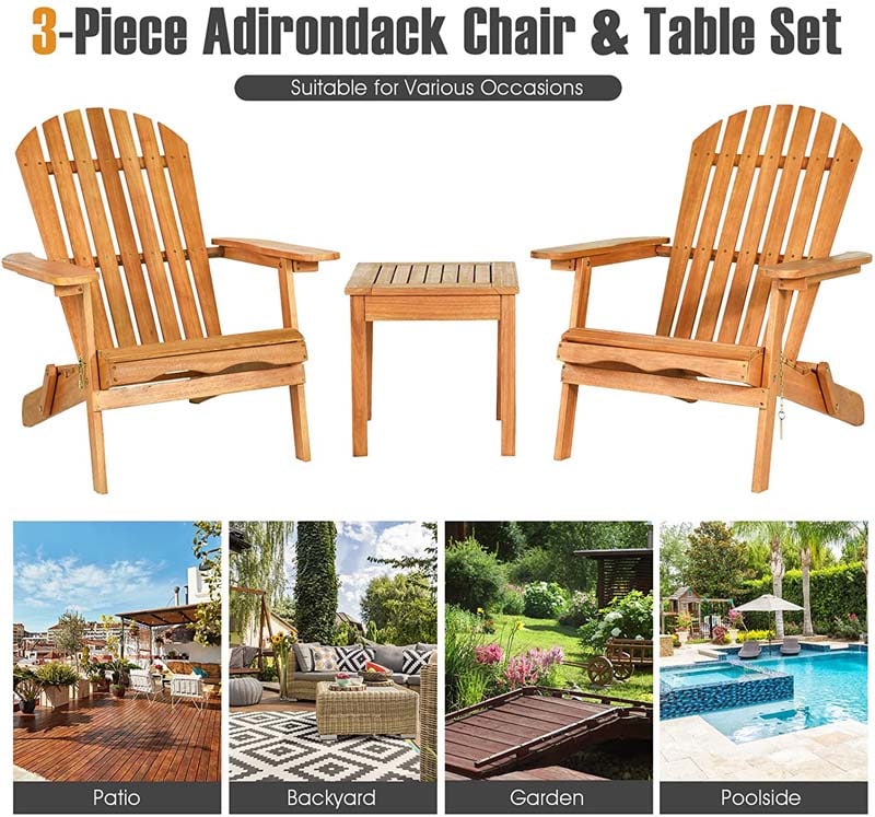 Eletriclife 3 Pieces Adirondack Chair Set with Widened Armrest