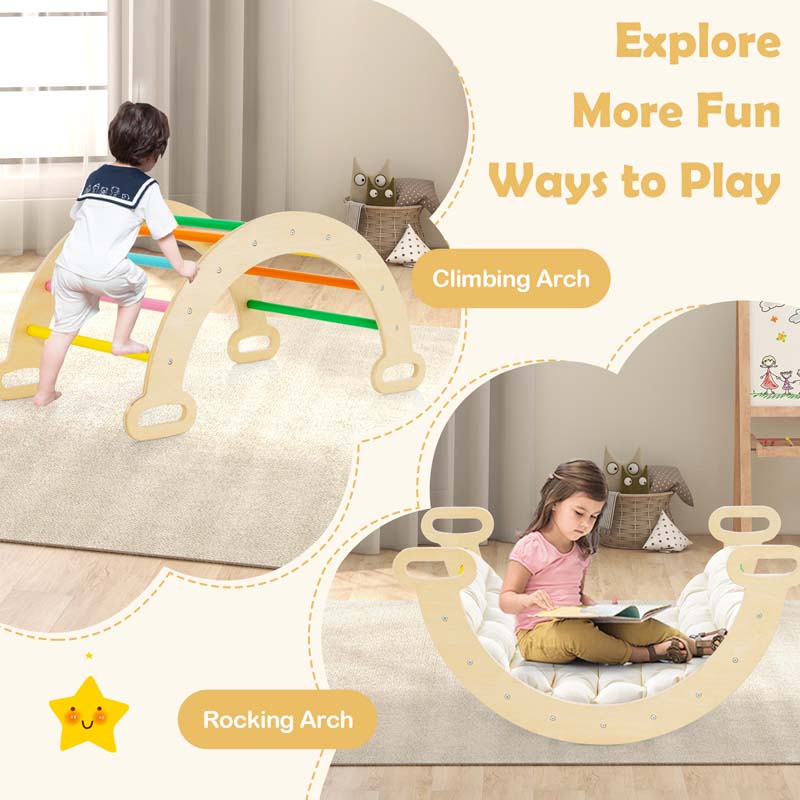 Eletriclife 5 in 1 Montessori Wooden Arch Climber Ladder with Sliding Ramp
