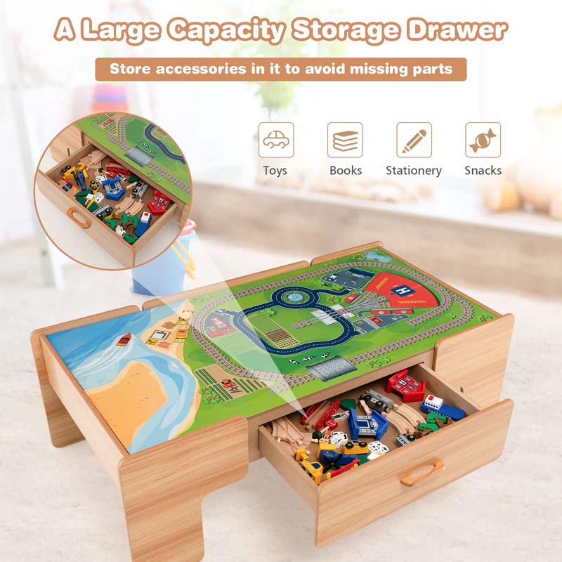 Eletriclife Wooden Toddler Train Table Set with Reversible Tabletop