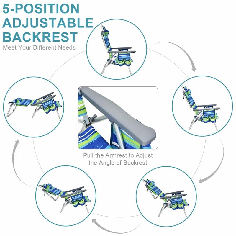 Eletriclife 2 Pack 5-Position Folding Backpack Beach Chair and Table Set