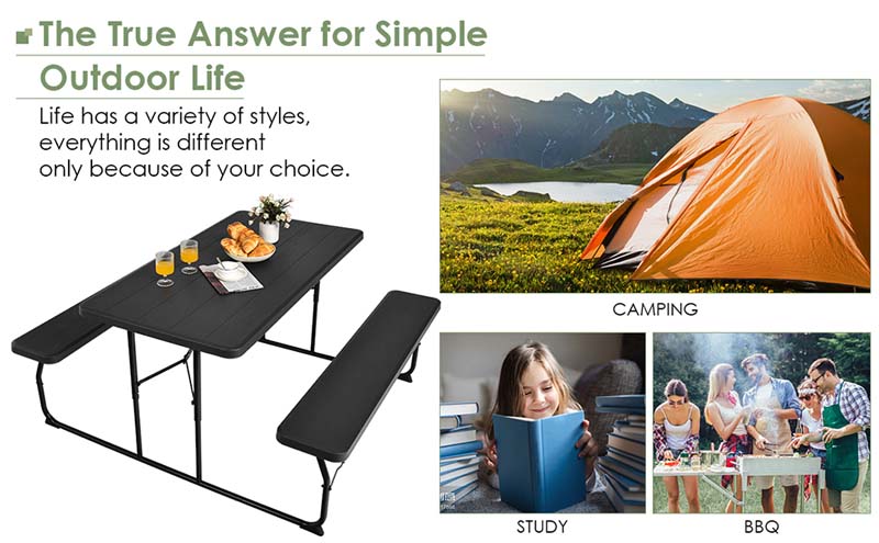Eletriclife Indoor and Outdoor Folding Picnic Table Bench Set with Wood-like Texture