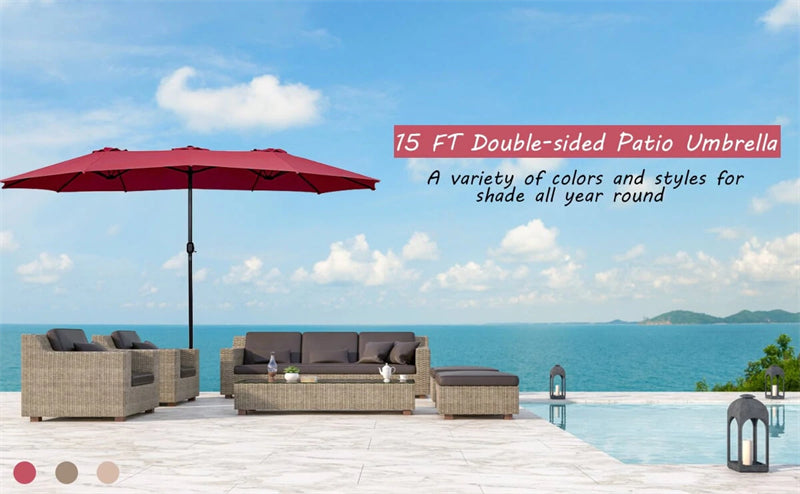 Eletriclife 15 ft Double-Sided Outdoor Patio Umbrella with Crank