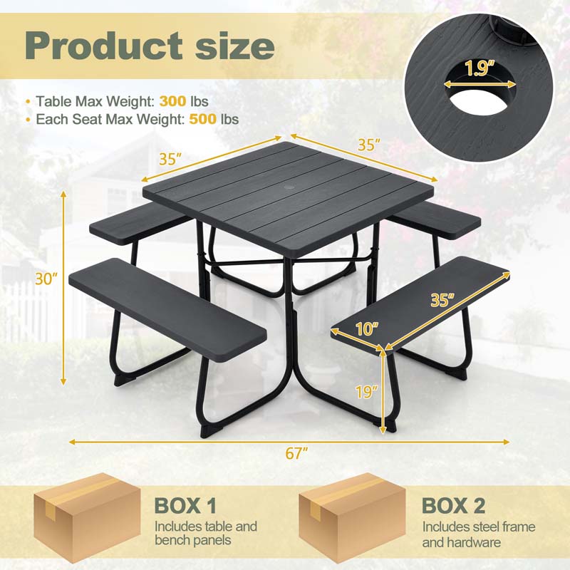Eletriclife Outdoor Picnic Table with 4 Benches and Umbrella Hole