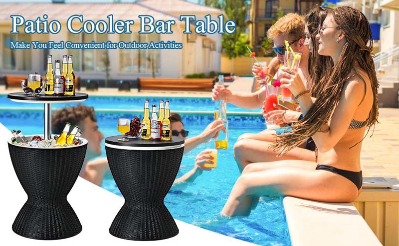 Eletriclife 3 in 1 8 Gallon Rattan Cooler Patio Bar Table with Ice Bucket