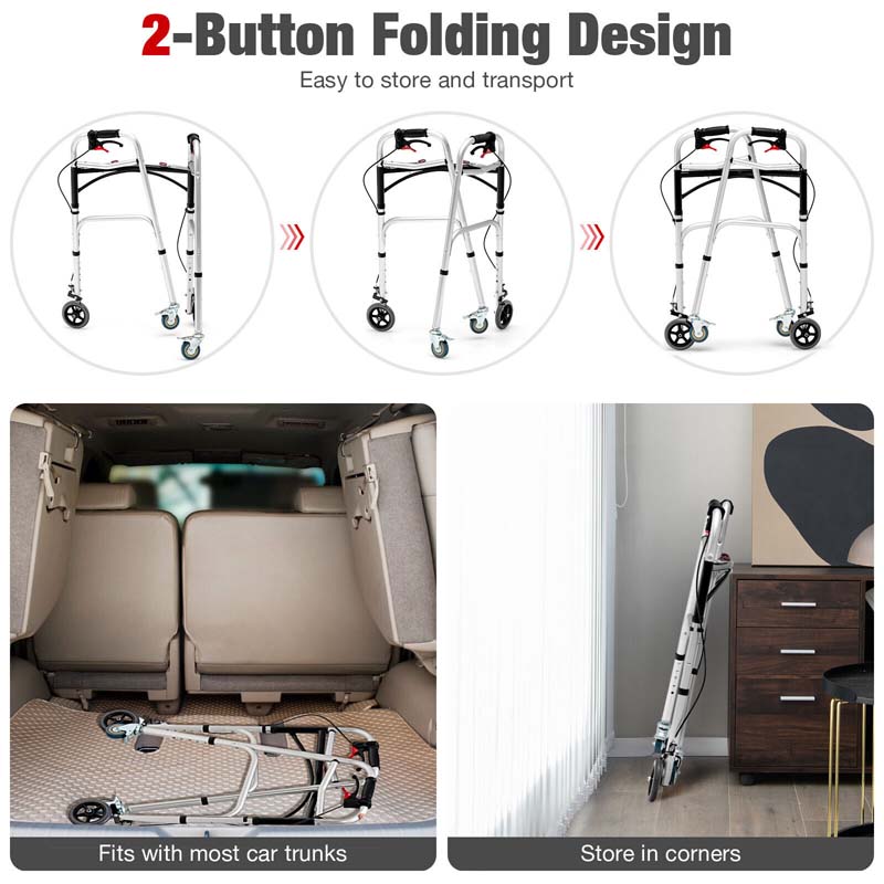 Eletriclife Standard Walker 2-button Folding Walker with 5 inch Wheels