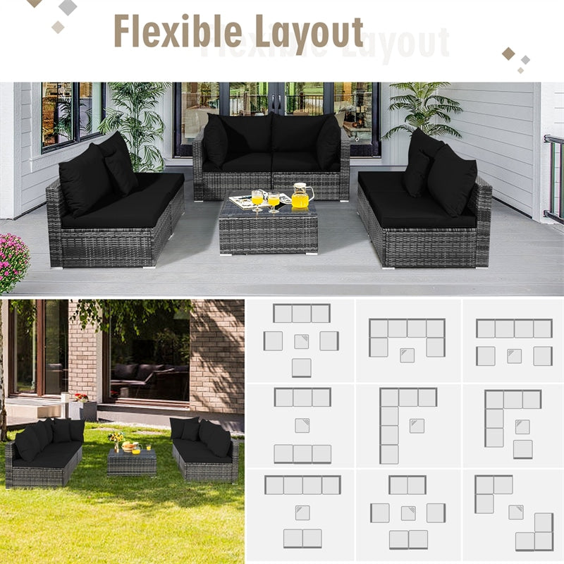 Eletriclife 7 Pcs Rattan Sectional Sofa Set with Cushions & Coffee Table