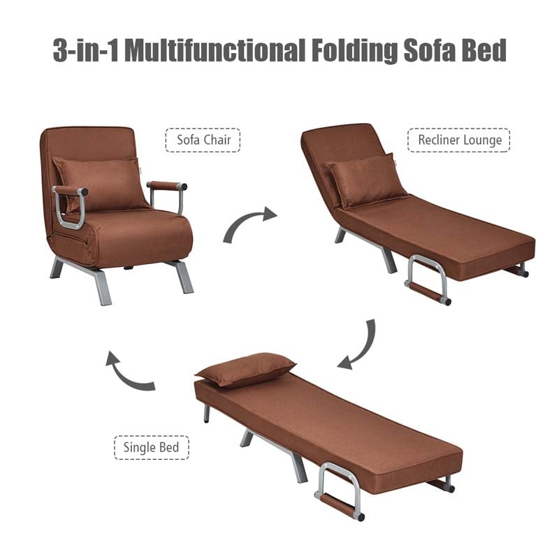 Eletriclife Folding 5 Position Convertible Sleeper Bed Armchair with Pillow